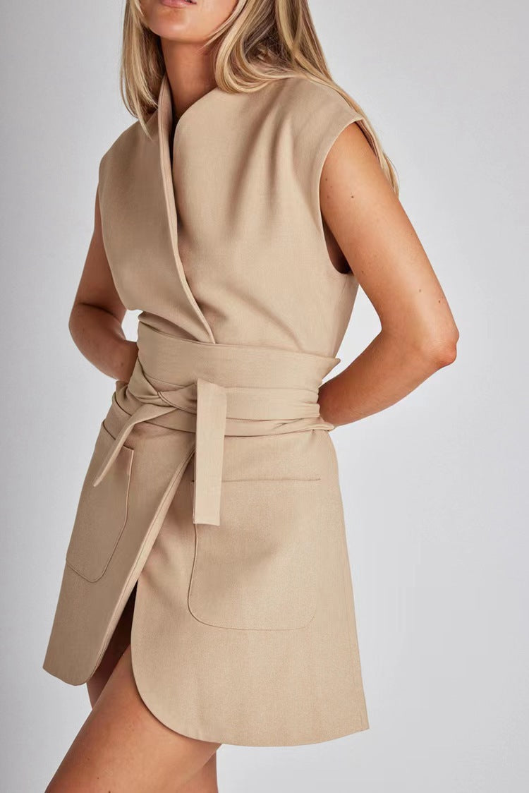 Belted Utility Mini Dress - Sleeveless Pocket