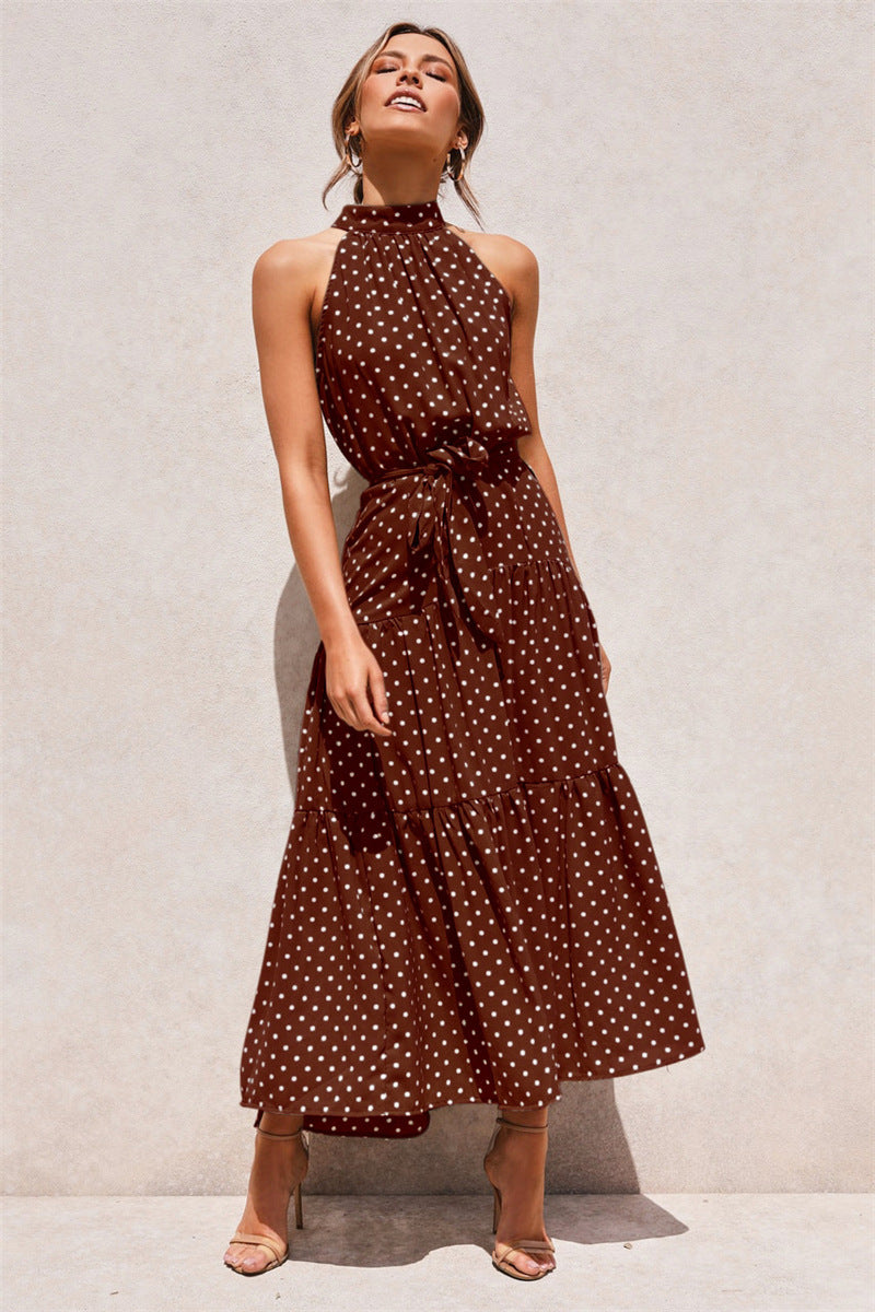 Halter Maxi Dress - Tiered Belted Sleeveless
