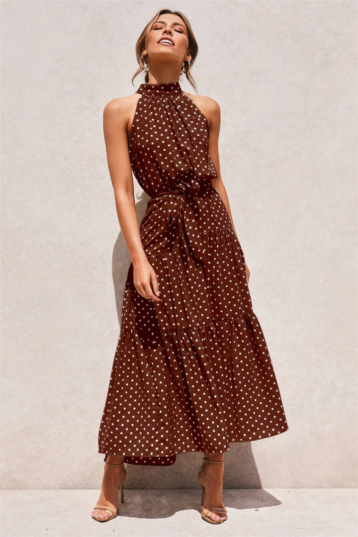 Halter Maxi Dress - Tiered Belted Sleeveless