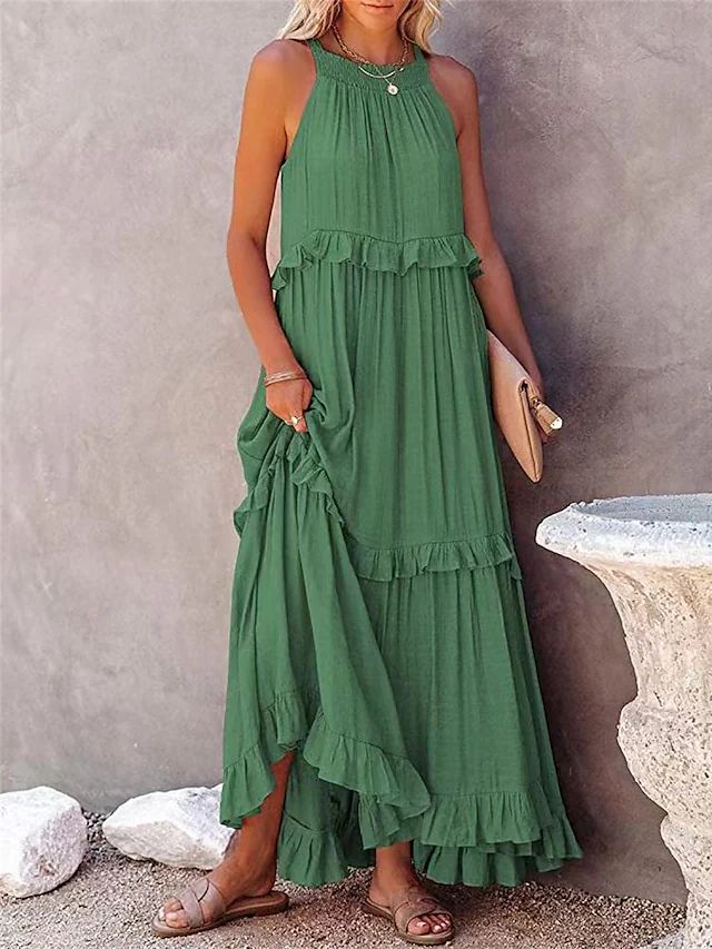 Halter Maxi Dress - Tiered Ruffle Boho