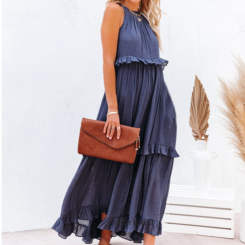 Halter Maxi Dress - Tiered Ruffle Boho