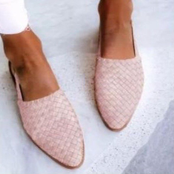 Women's Woven Pointed Toe Flat Shoes Slip On Leather Look Casual Loafer