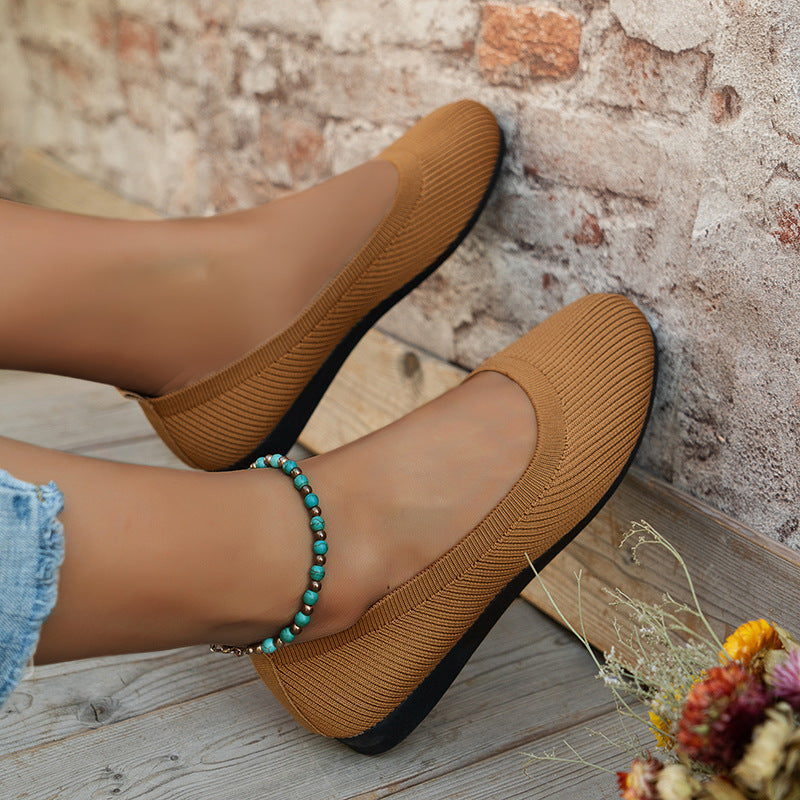 Women's Knit Ballet Flats Slip On Comfort Flat Shoes Breathable Casual
