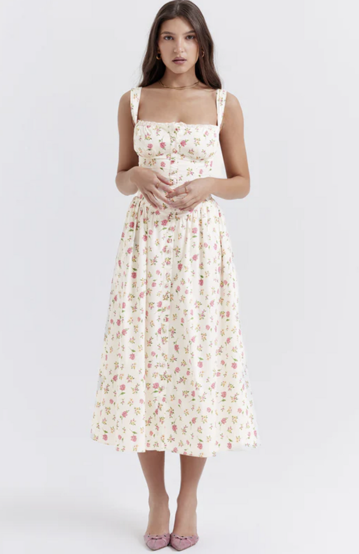 Floral Midi Dress - Bustier Corset Sweetheart
