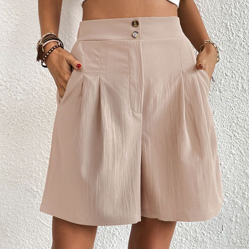 Pleated Bermuda Shorts Women - High Waisted Cotton Wide Leg