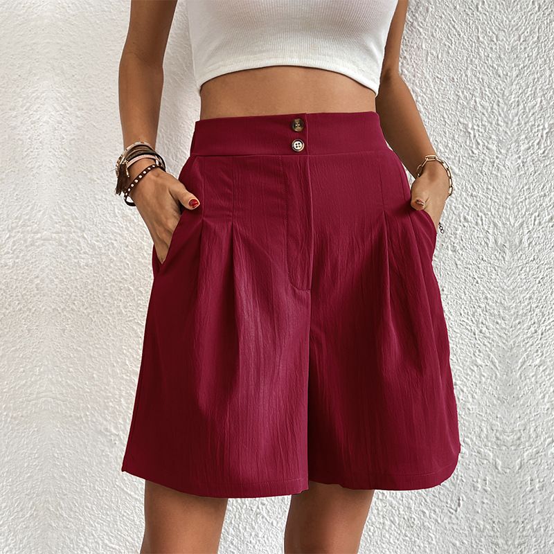 Pleated Bermuda Shorts Women - High Waisted Cotton Wide Leg