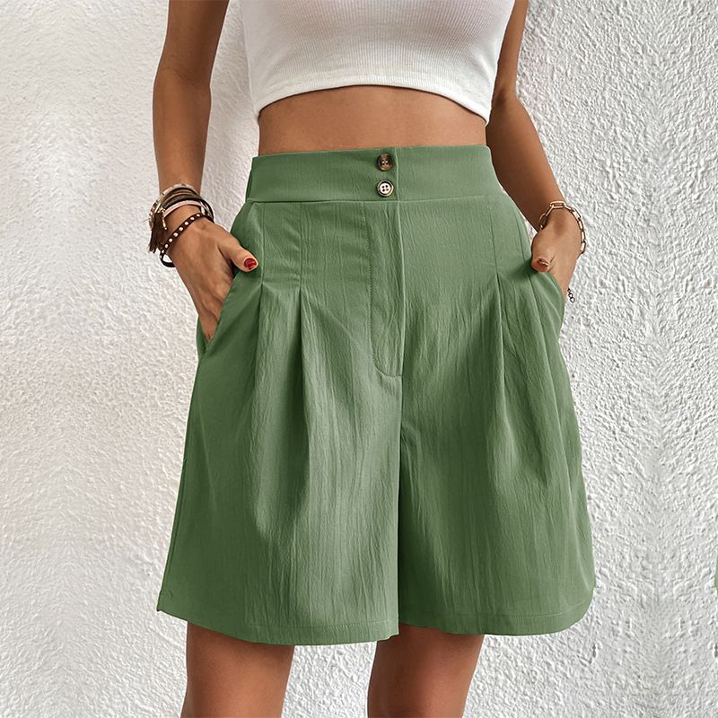 Pleated Bermuda Shorts Women - High Waisted Cotton Wide Leg