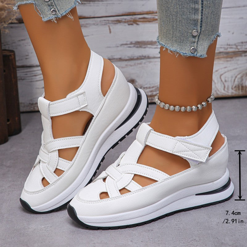 Women's Platform Velcro Sandals Closed Toe Chunky Sole Cut Out Casual Summer