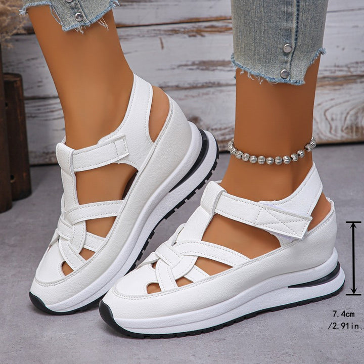 Women's Platform Velcro Sandals Closed Toe Chunky Sole Cut Out Casual Summer
