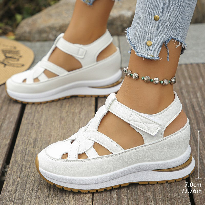 Women's Platform Velcro Sandals Closed Toe Chunky Sole Cut Out Casual Summer