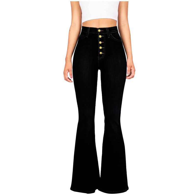 Flare Jeans Women - High Waisted Button Fly Bell Bottom Denim