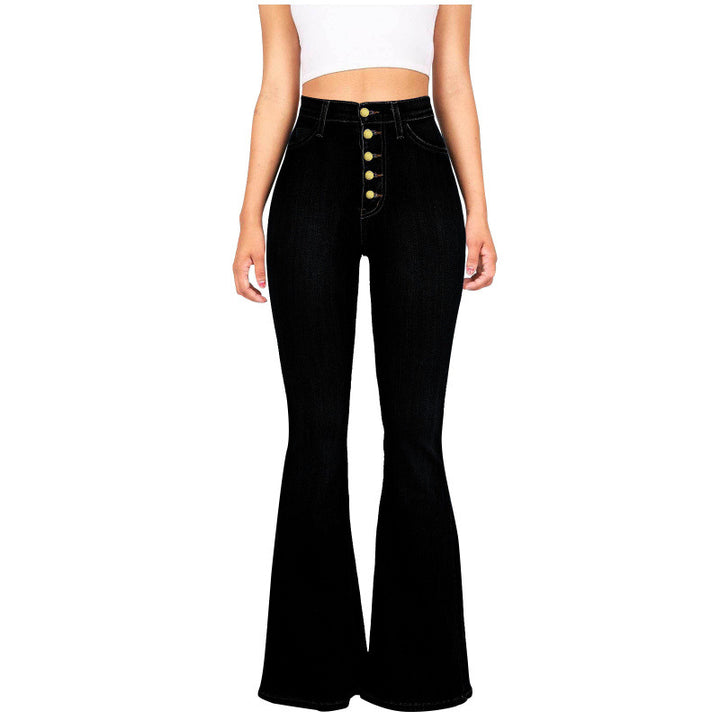 Flare Jeans Women - High Waisted Button Fly Bell Bottom Denim