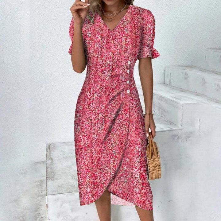Floral Midi Dress - V Neck Wrap Button Front