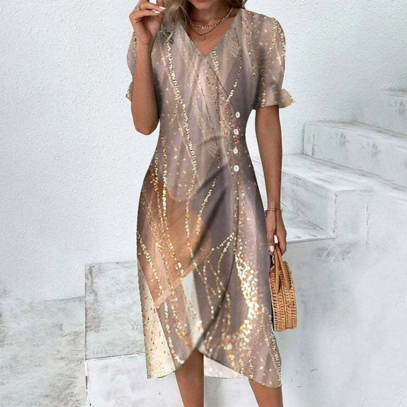 Floral Midi Dress - V Neck Wrap Button Front