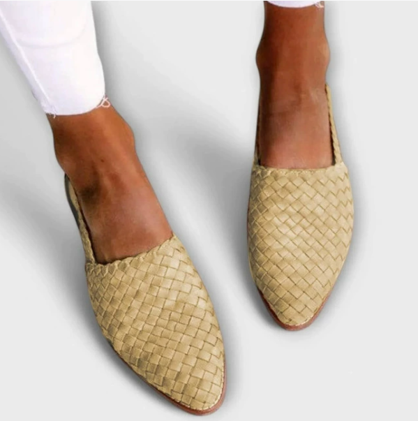 Women's Woven Pointed Toe Flat Shoes Slip On Leather Look Casual Loafer
