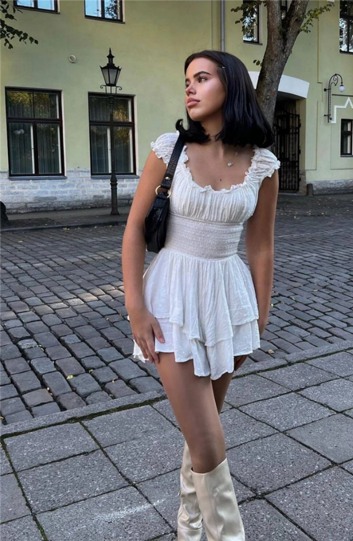 Smocked Mini Dress - Square Neck Tiered Ruffle