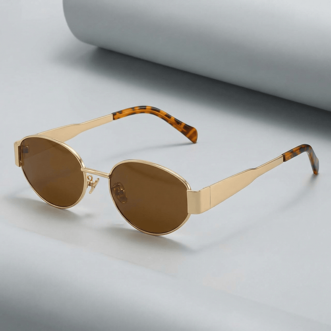 mutualdropshopping mutual Gold frame tea piece [leopard leg] board Classic Round Sunglasses G202507940049-1