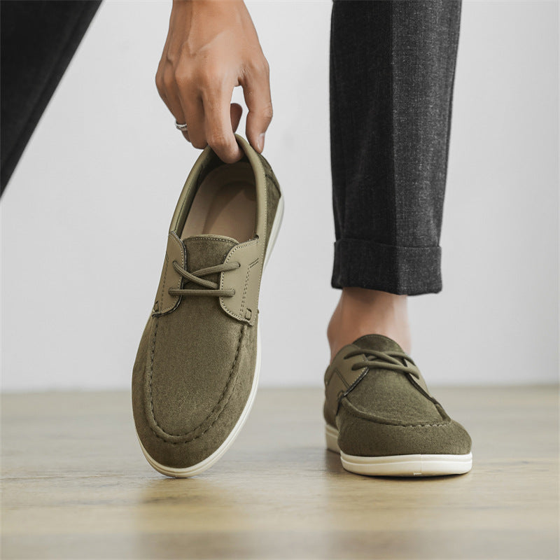 Mens Suede Boat Shoes - Lace Up Casual Deck Loafers
