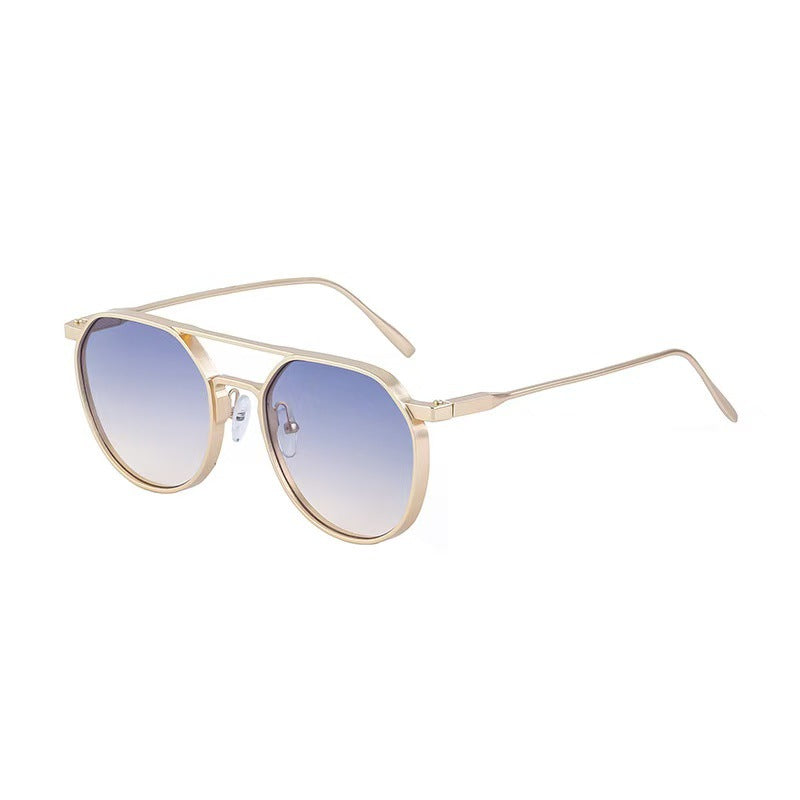 Round Aviator Sunglasses - Double Bridge Geometric