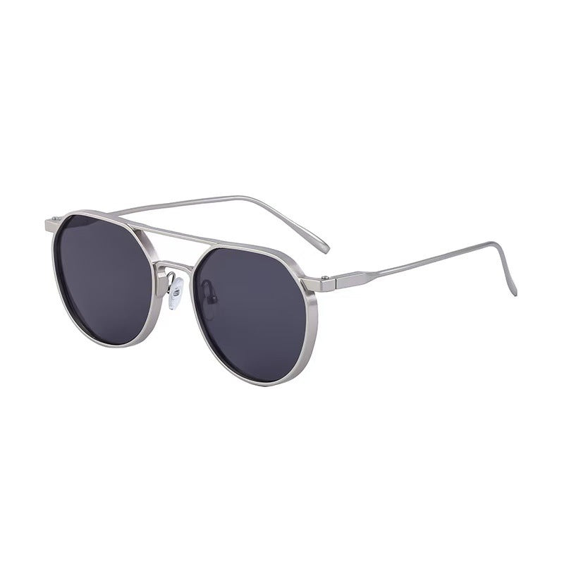 Round Aviator Sunglasses - Double Bridge Geometric