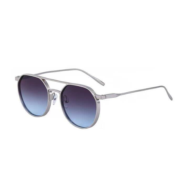 Round Aviator Sunglasses - Double Bridge Geometric