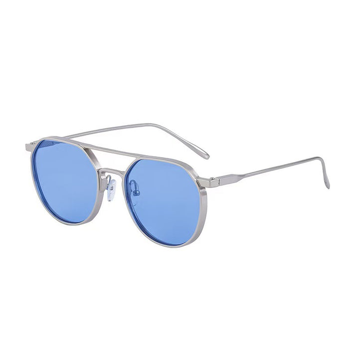 Round Aviator Sunglasses - Double Bridge Geometric