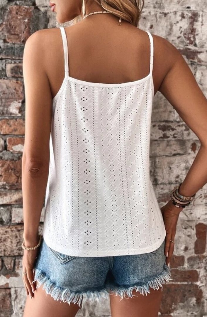 Lace Trim Cami Top - Eyelet V Neck Tank