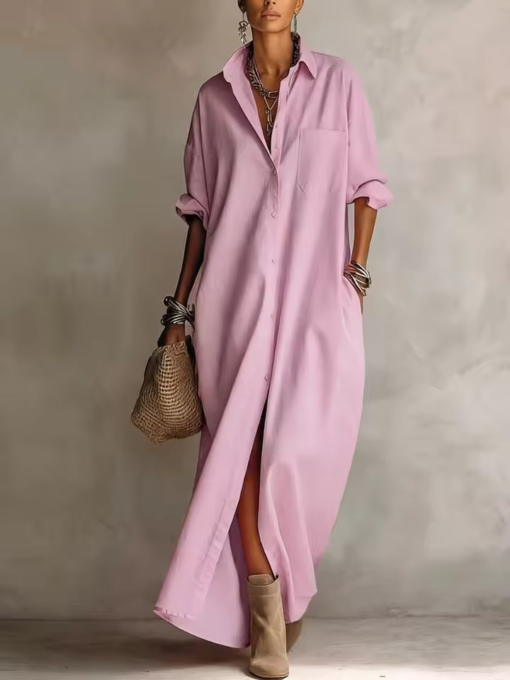 Women's Oversized Shirt Maxi Dress Long Sleeve Button Down Casual Dress