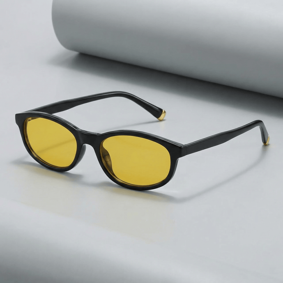 mutualdropshopping mutual Bright Black Ocean Yellow Slim Oval Sunglasses G202505163391-1
