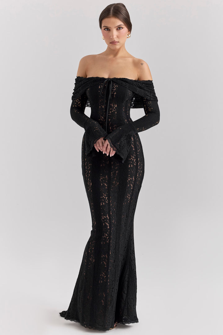 Women's Lace Corset Maxi Dress Off-Shoulder Long-Sleeve Mermaid Formal Gown