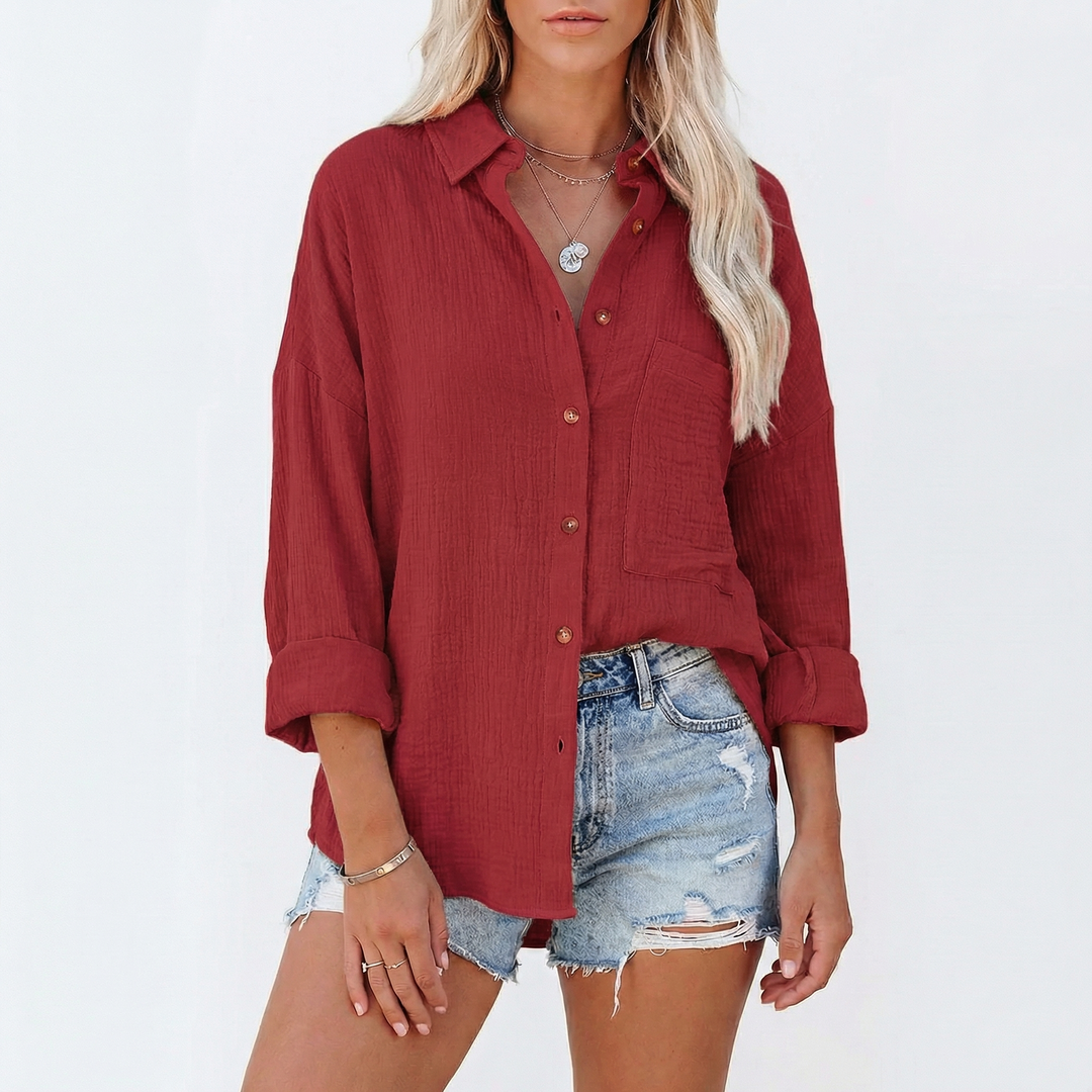 Oversized Button Down Shirt Women - Relaxed Fit Linen Cotton Summer Blouse