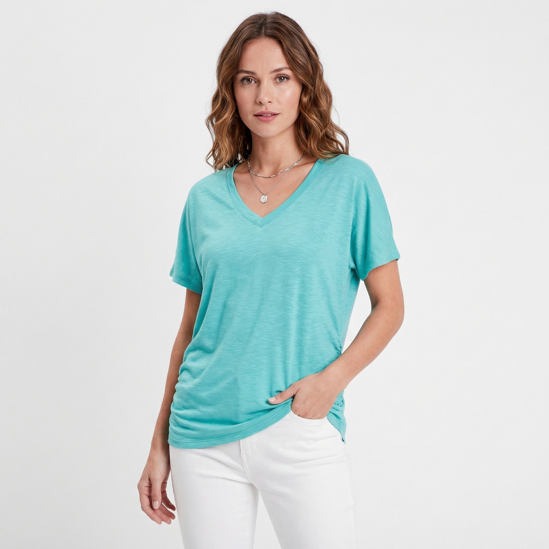 Oversized V Neck T Shirt Women - Soft Cotton Short Sleeve Summer Tee