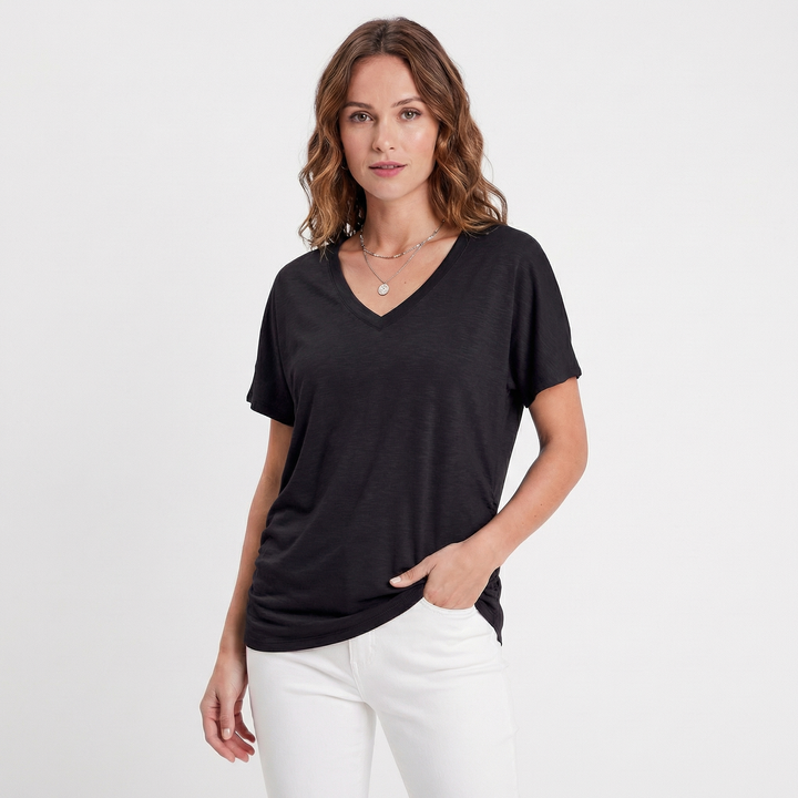 Oversized V Neck T Shirt Women - Soft Cotton Short Sleeve Summer Tee