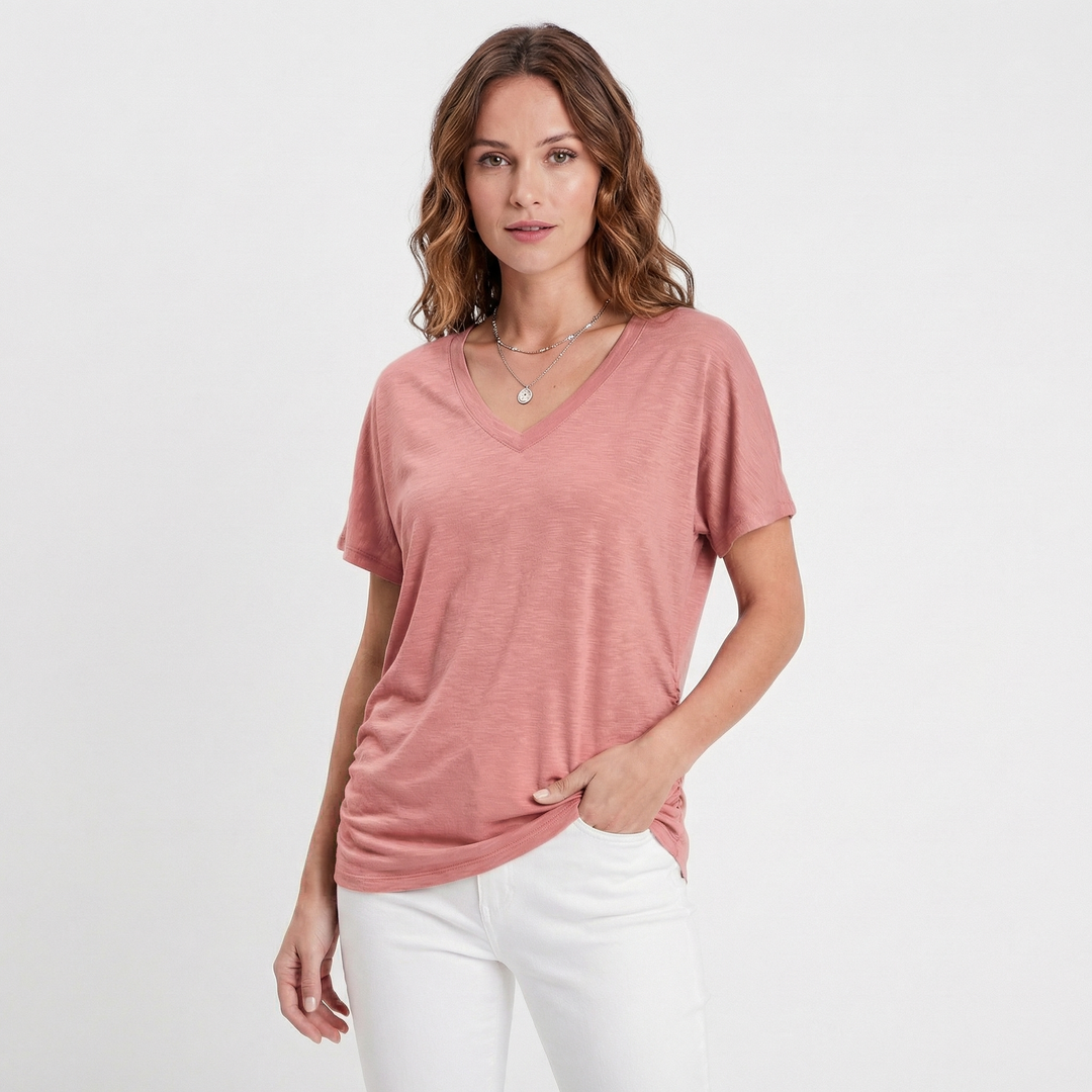 Oversized V Neck T Shirt Women - Soft Cotton Short Sleeve Summer Tee