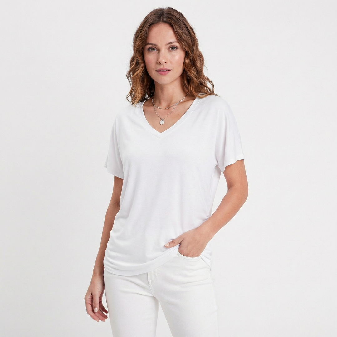 Oversized V Neck T Shirt Women - Soft Cotton Short Sleeve Summer Tee