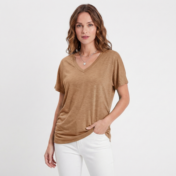 Oversized V Neck T Shirt Women - Soft Cotton Short Sleeve Summer Tee