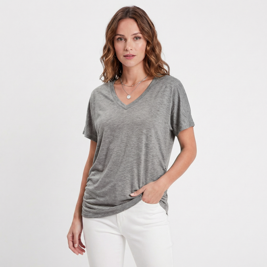 Oversized V Neck T Shirt Women - Soft Cotton Short Sleeve Summer Tee