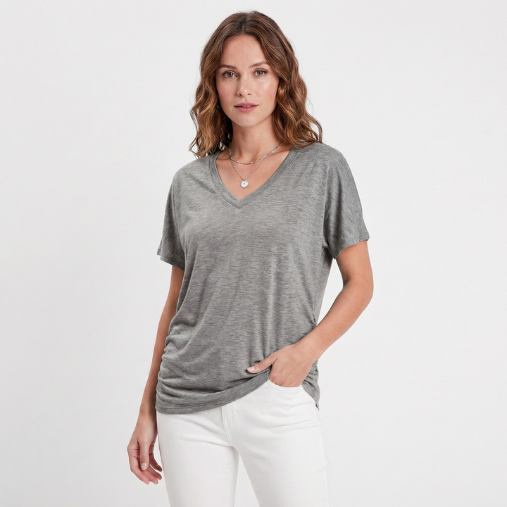 Oversized V Neck T Shirt Women - Soft Cotton Short Sleeve Summer Tee