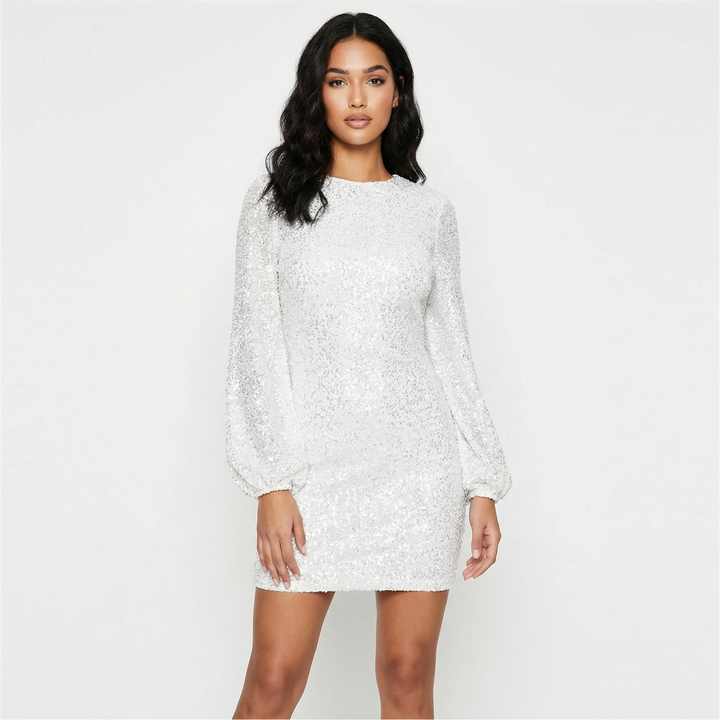 Sequin Mini Dress - Long Sleeve Sparkly Bodycon Party Dress