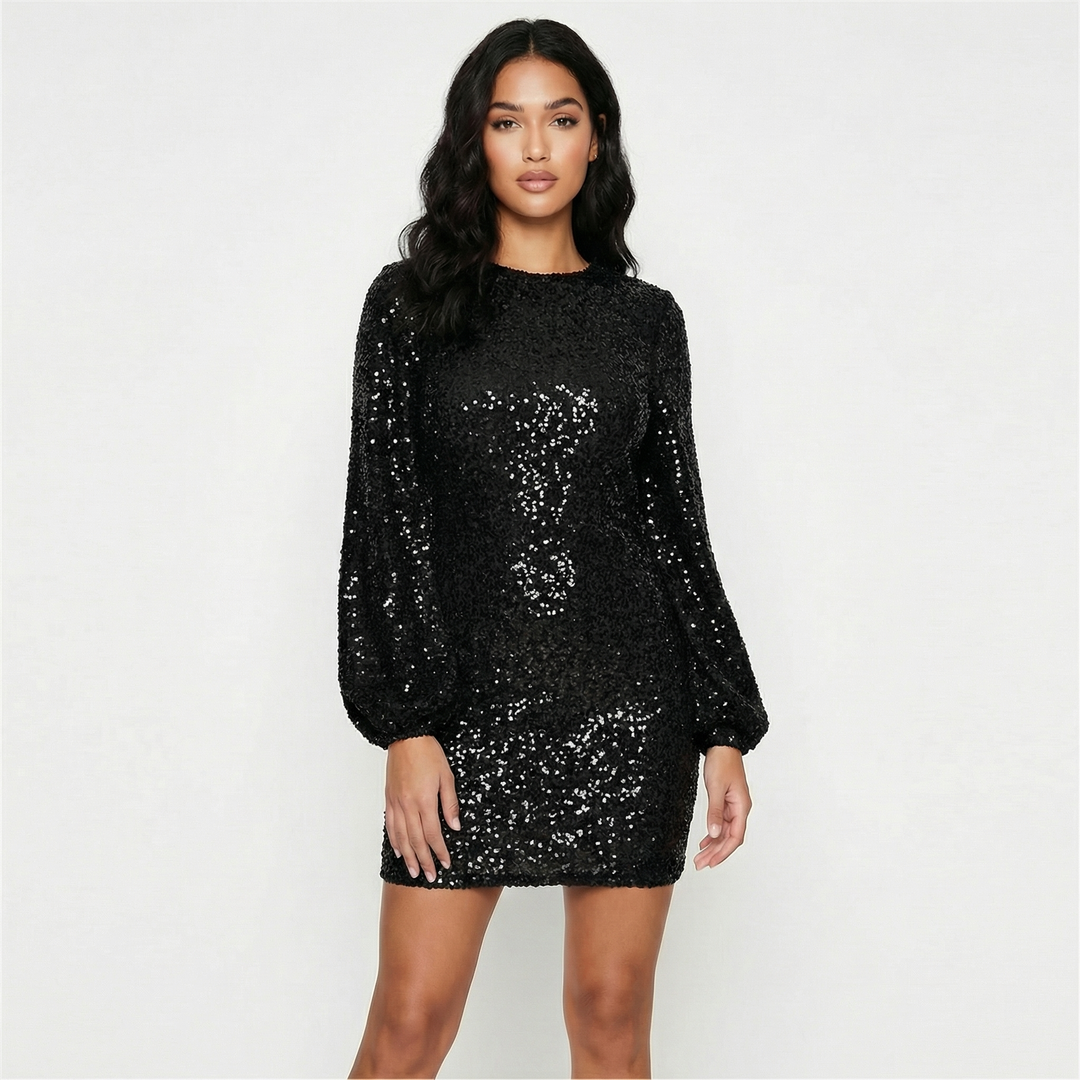 Sequin Mini Dress - Long Sleeve Sparkly Bodycon Party Dress