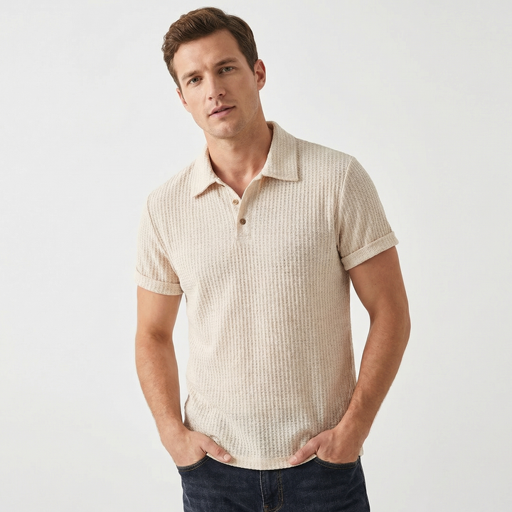 Crochet Polo Shirt Men - Open Knit Short Sleeve Summer Top