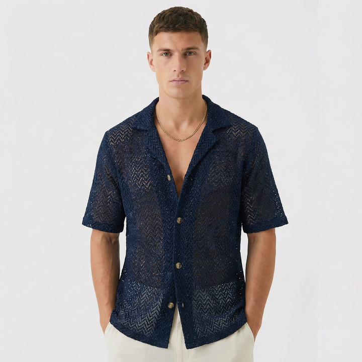 Crochet Button-Down Beach Shirt – Men's Hollow Sweater Knit