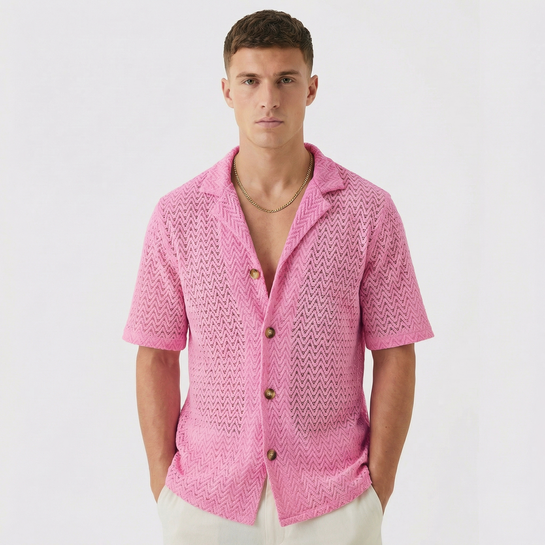 Crochet Button-Down Beach Shirt – Men's Hollow Sweater Knit
