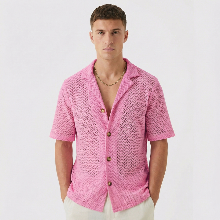 Crochet Button-Down Beach Shirt – Men's Hollow Sweater Knit