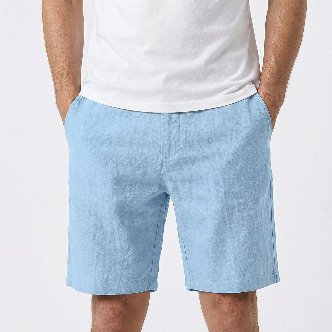 Linen Shorts Men - Pull On Elastic Waist Casual Summer Shorts