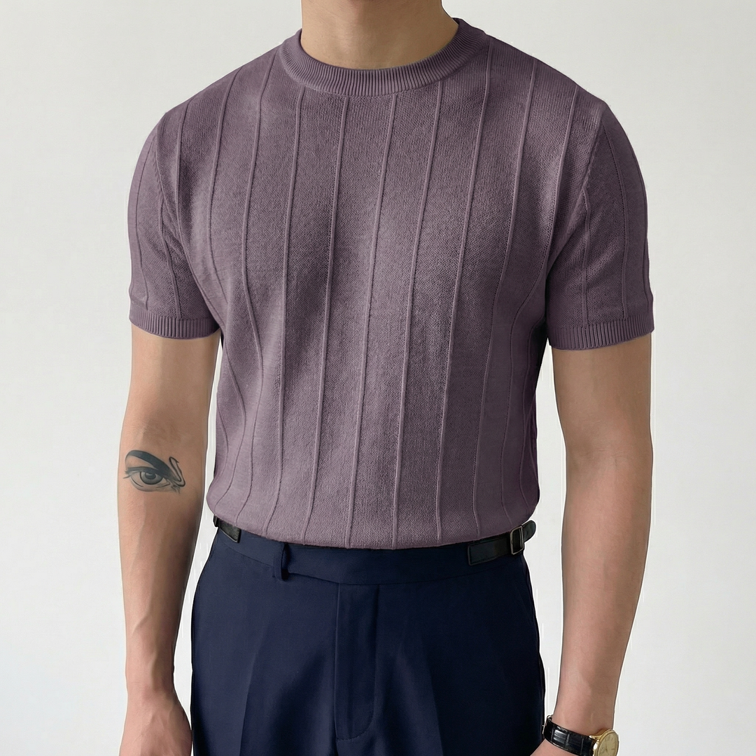 Ribbed Knit T-Shirt Men - Slim Fit Crew Neck Short Sleeve Summer Top