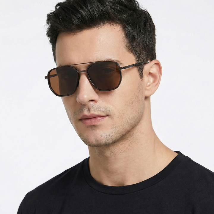 Polarized Aviator Sunglasses - Square Double Bridge