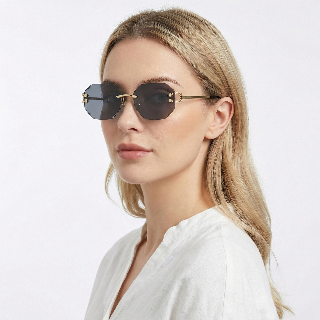 Rimless Sunglasses - Geometric Diamond Cut Lens
