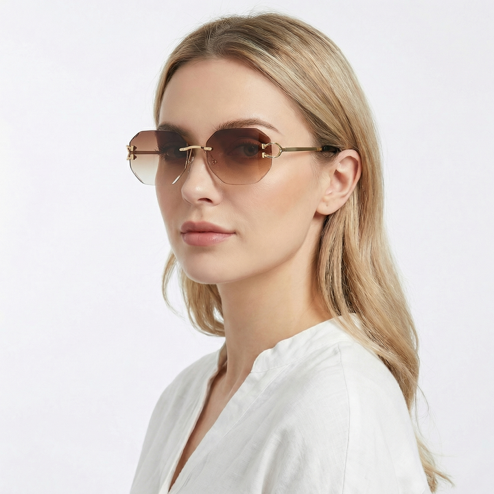Rimless Sunglasses - Geometric Diamond Cut Lens