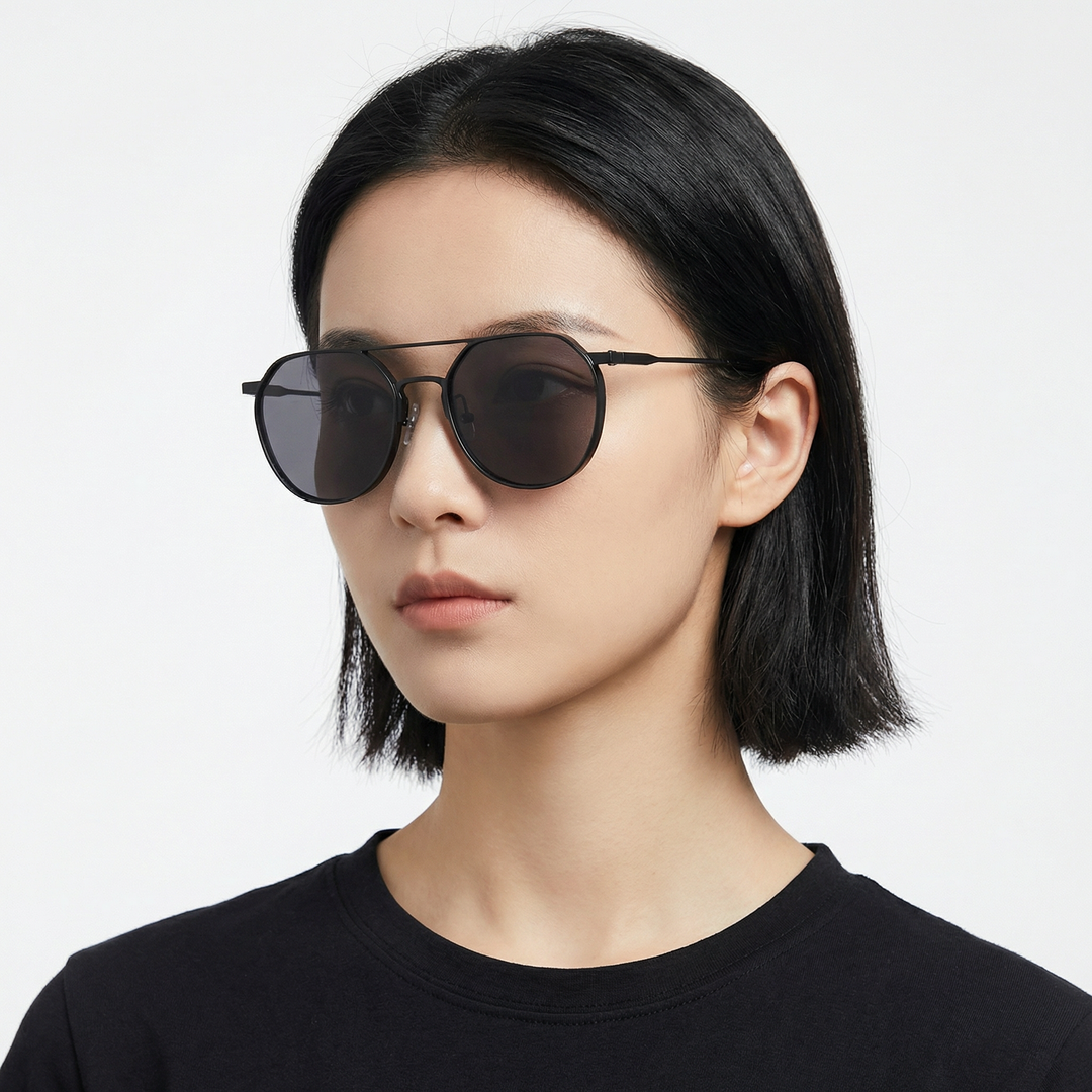 Round Aviator Sunglasses - Double Bridge Geometric